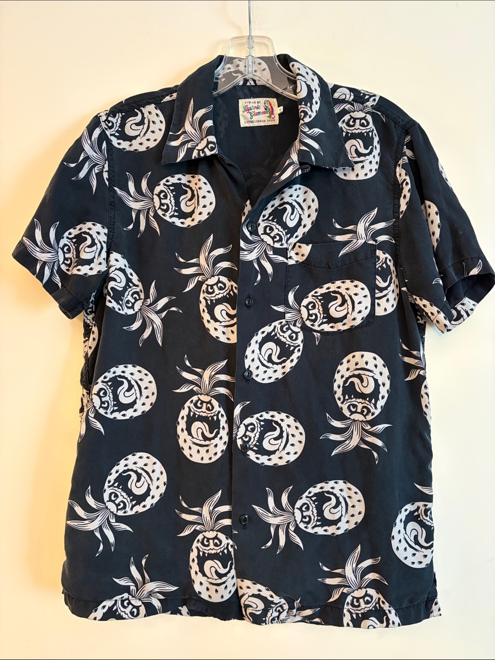 Hysteric Glamour Black and White Pineapple/Strawberry Print Button-Up Shirt, S